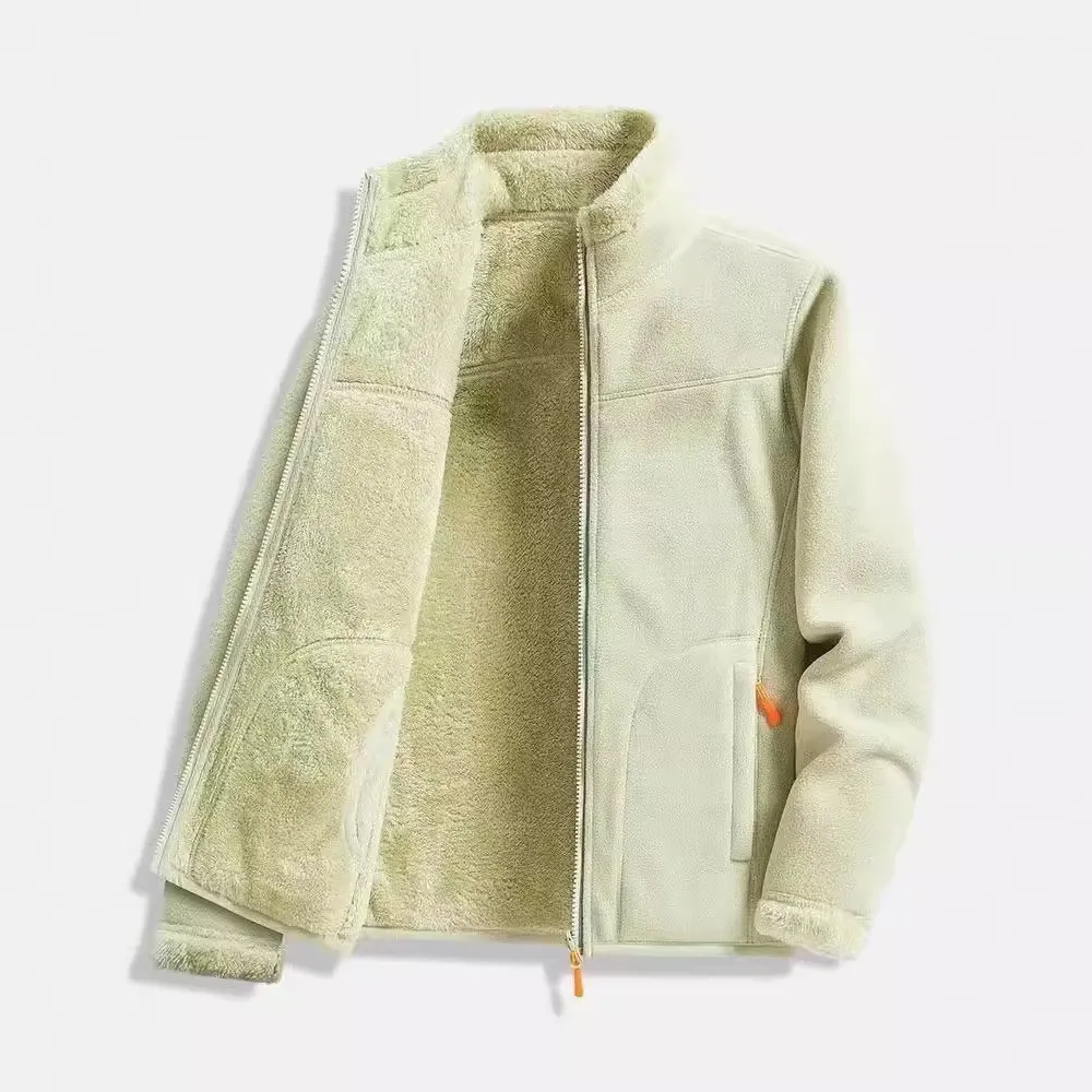 

2025 New Womens Fleece Winter Double Sided Thick Coral Fleece Hoodie Zip Up Cardigan Warm Soft Casual Outerwear Men's pad Jacket