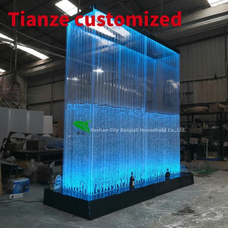 (customized)project hotel indoor decoration LED glowing four sided acrylic waterfall wall water bubble wall