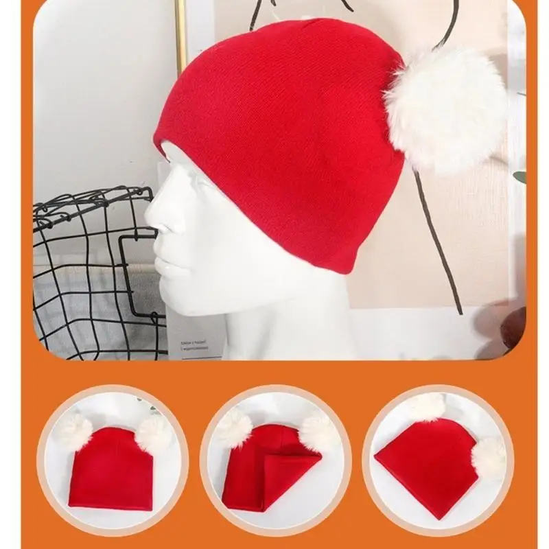 

652F Solid Color Crochet Bobble Hat for Teens Slouchy Beanie Hat Cold Weather Thicken Warm Hat Women Outdoor Sports Soft Cap