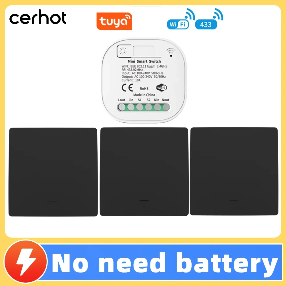 

Cerhot WIFI Switch Smart Home Tuya App Remote Control Smart Timer Switch No Battery Light Switch Work with Google Home Alexa