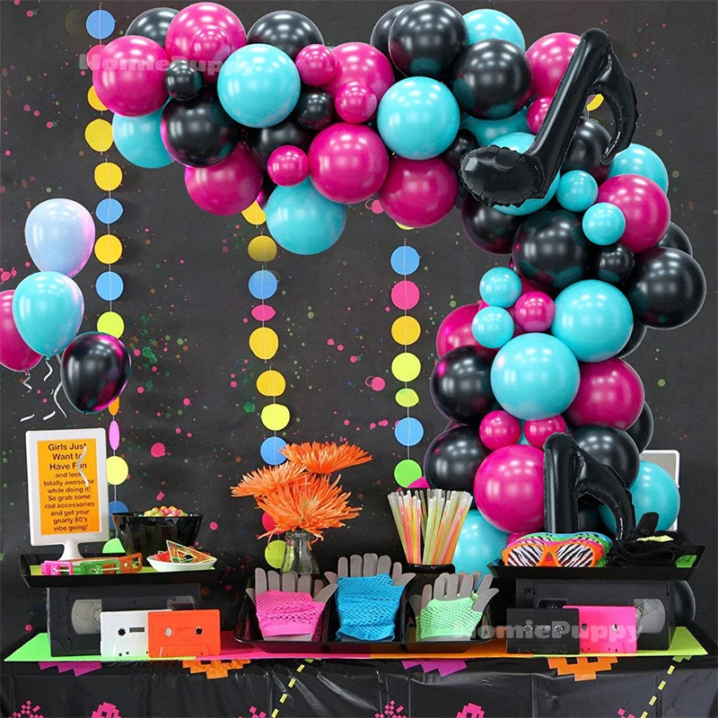 125Pcs Tik Tok Music Themed Balloons Garland Arch Kit DIY Rose Red Black Balloon Garland Kit for Birthday Party Wedding Decor