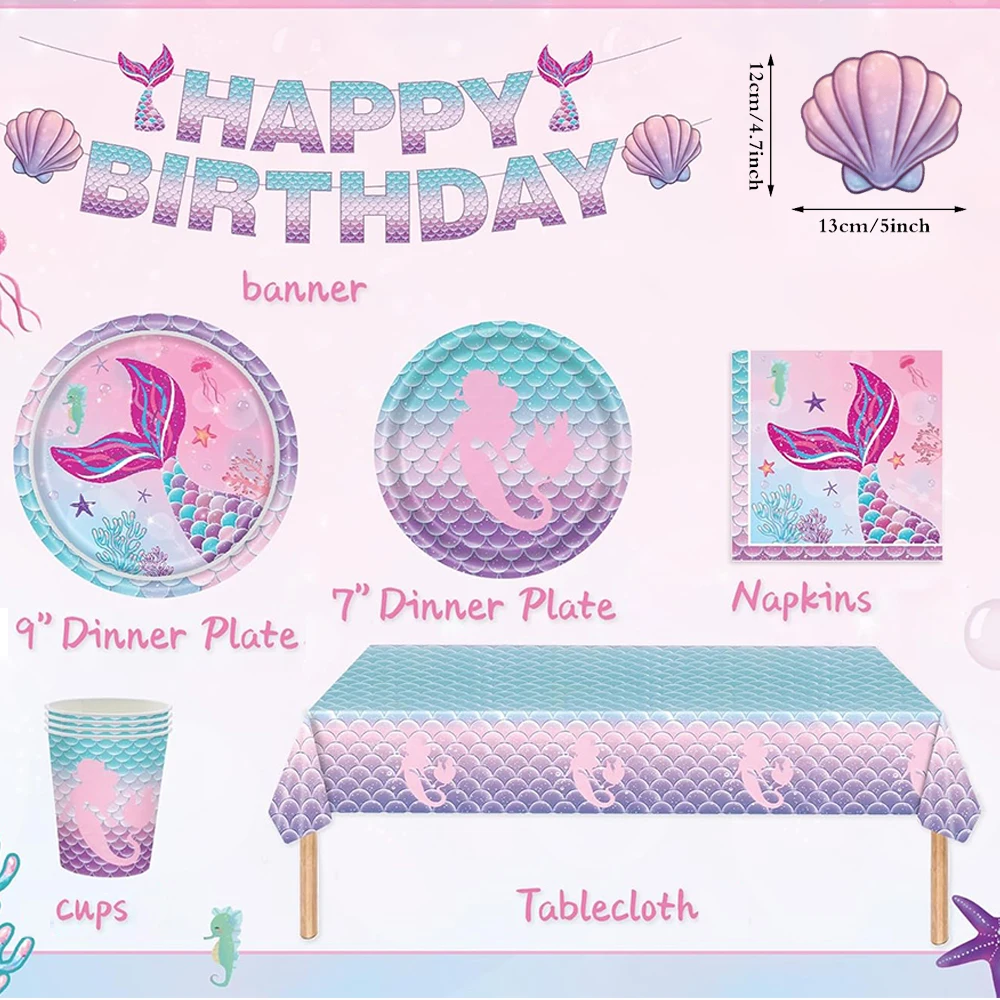 Meerjungfrau Geburtstag Party Dekoration Geschirr Teller Servietten Anzahl Folien Ballons Mädchen Geburtstag Party Dekore Baby Dusche Liefert – Detail 3