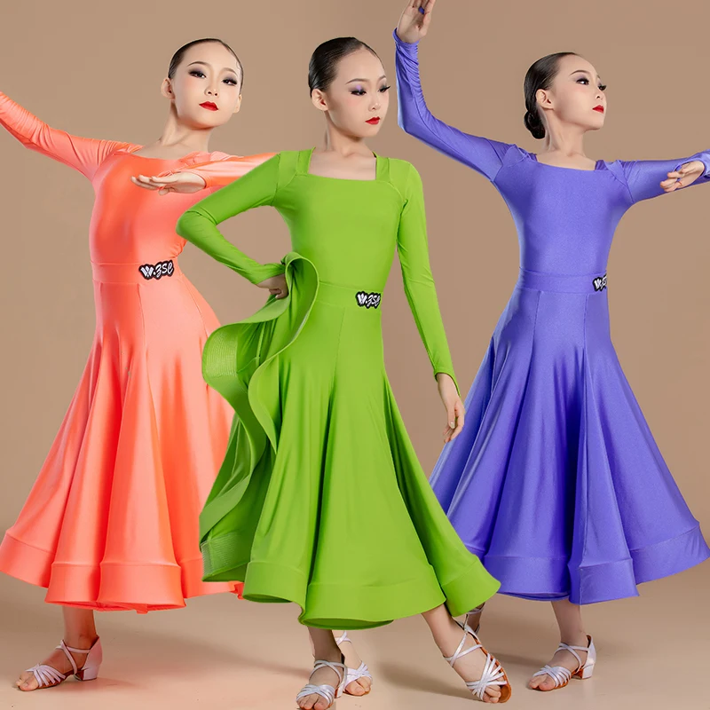 

Современные танцевальные костюмы Новые стандартные танцевальные костюмы Большая юбка Юбки для выступлений Танцевальные юбки с длинными рукавами Костюмы для выступлений