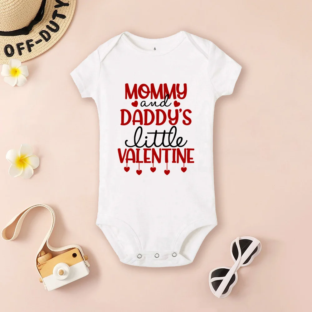 Mommy and Daddy\'s Little Valentine Infant Bodysuit Newborn Clothes Short Sleeve Playsuit Valentine\'s Day Baby Boys Girls Present