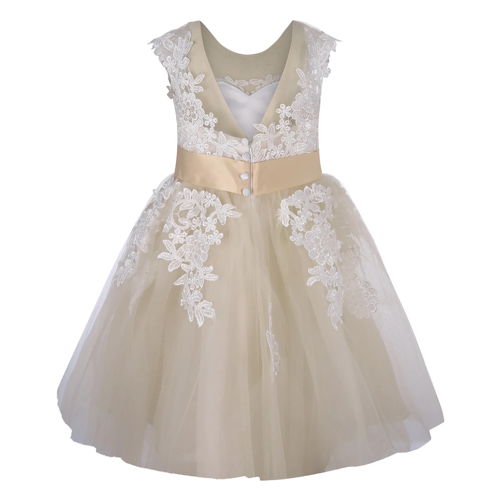 White Wedding Junior Bridesmaid Dress Floral Embroidery Lace Tutu Princess Dress Girls Kids Party Children Clothing For Girl