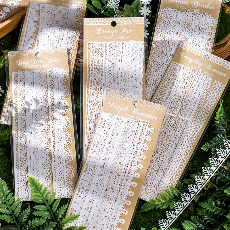 16 pcs/pack Decorative Long strip Lace lace material paper Diy Scrapbooking Background paper Craft Supplies