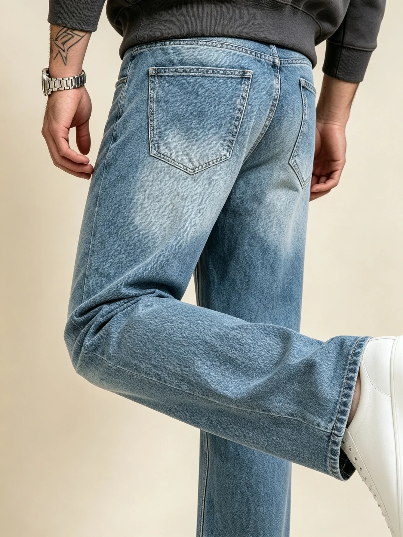 Daily Casual Y2K Trendy American Street Faded Oversized Denim Trousers Multi-Functional Side Pockets All-Season Urban Outfit, Sw