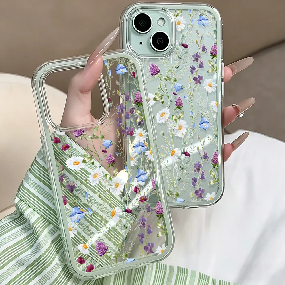 Gänseblümchen-Blumen Transparente 2-in-1 Candy Handyhülle für iPhone 11 12 13 14 15 16 17 Pro Max Plus Air Klare Stoßfeste Schutzhülle – Detail 5