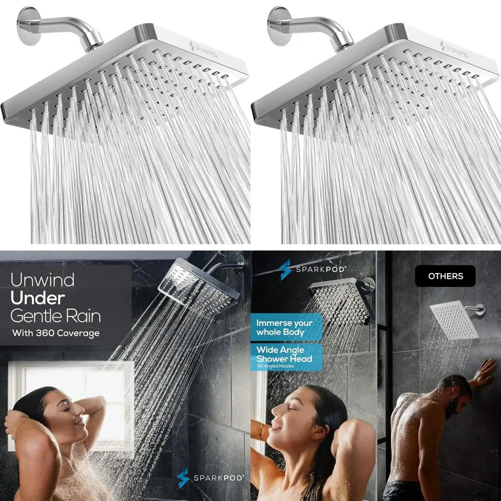 

High-Pressure Luxury Rain Shower Head - Quick Install, Easy Clean, Polished Chrome, 8 Square