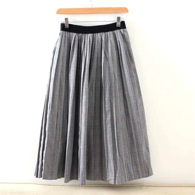 Grey Check Pleated Skirt Office Lady