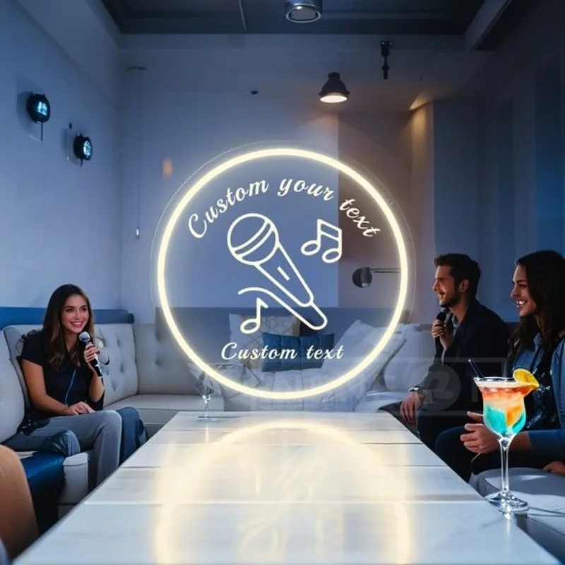 

Custom LED Neon Sign Acrylic Wall Hanging with Microphone & Music Notes USB-Powered Switch Control Ideal Decor for Bars KTV