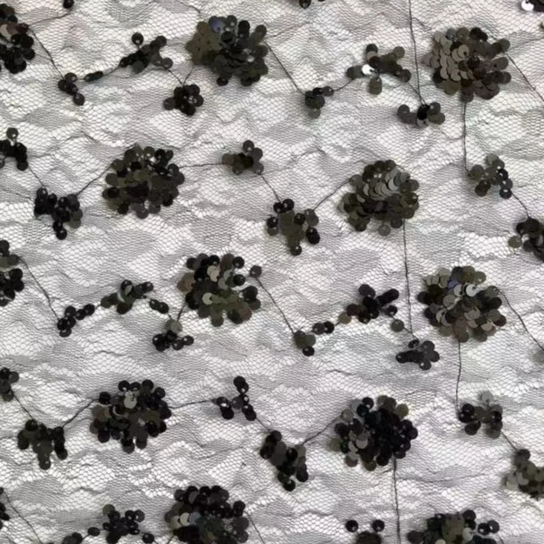 

1 Yard 3D Embroidered Sequin Lace Mesh Fabric Black/White 1.5m Wide for Wedding Gown Evening Dress DIY Elegant Vintage Luxe