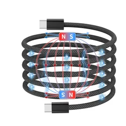100W Magnetic Suction Anti Winding USB C Cable Fast Charging Wire Mobile Phone Wires Cable For Samsung Type C Data Charge Cable
