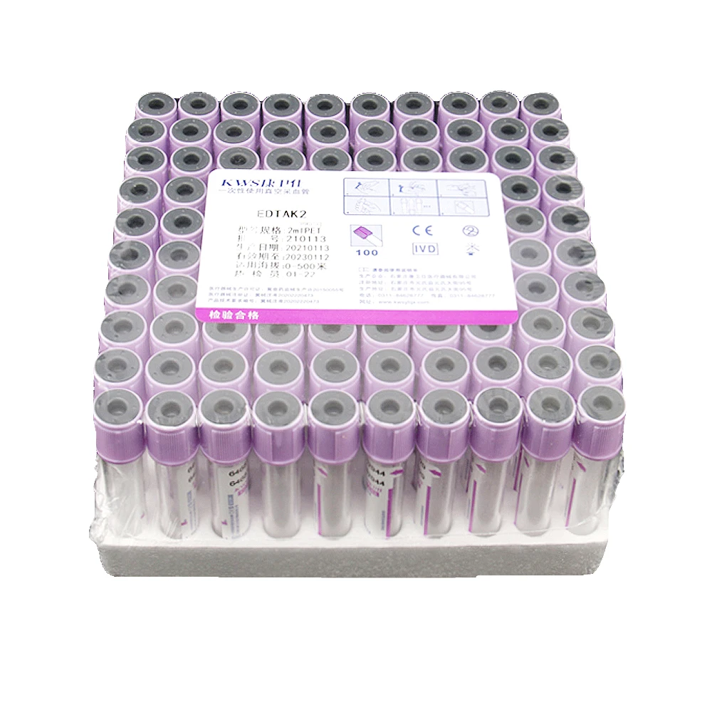 100pcs Disposable EDTA K2 Heparin Sodium Citrate PRP PT Plastic Blue Purple Tube Vacuum Blood Collection Tube