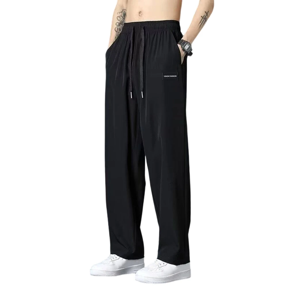 Men Quick Drying Loose Straight Pants Plus Size Solid Color Casual Trousers Full Length Sweatpants For Four Seasons Wear