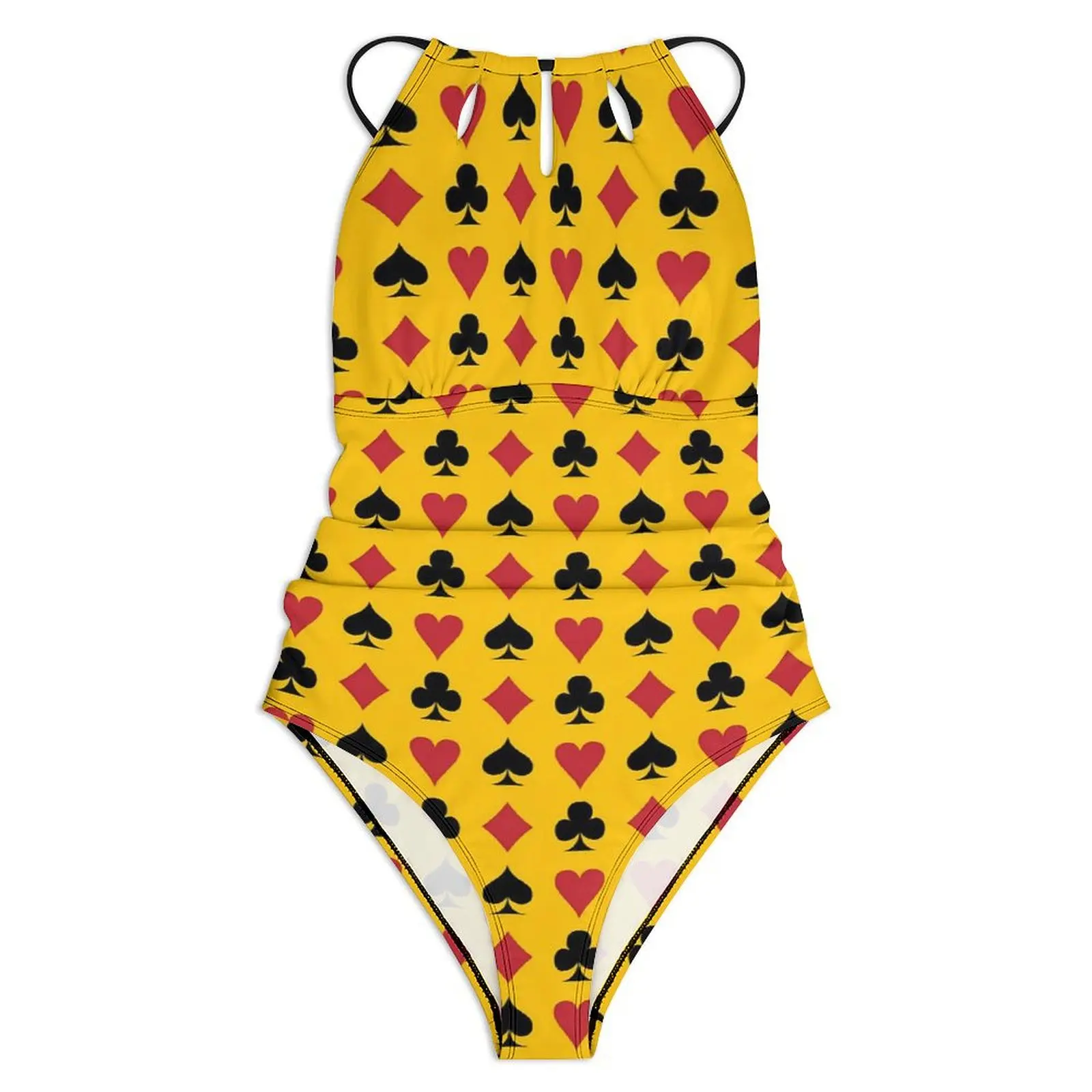 Playing Cards Swimsuit Sexy Diamond And Heart Women Swimwear One-Piece Stylish Bodysuit Fitness Push Up Cut Out Monokini