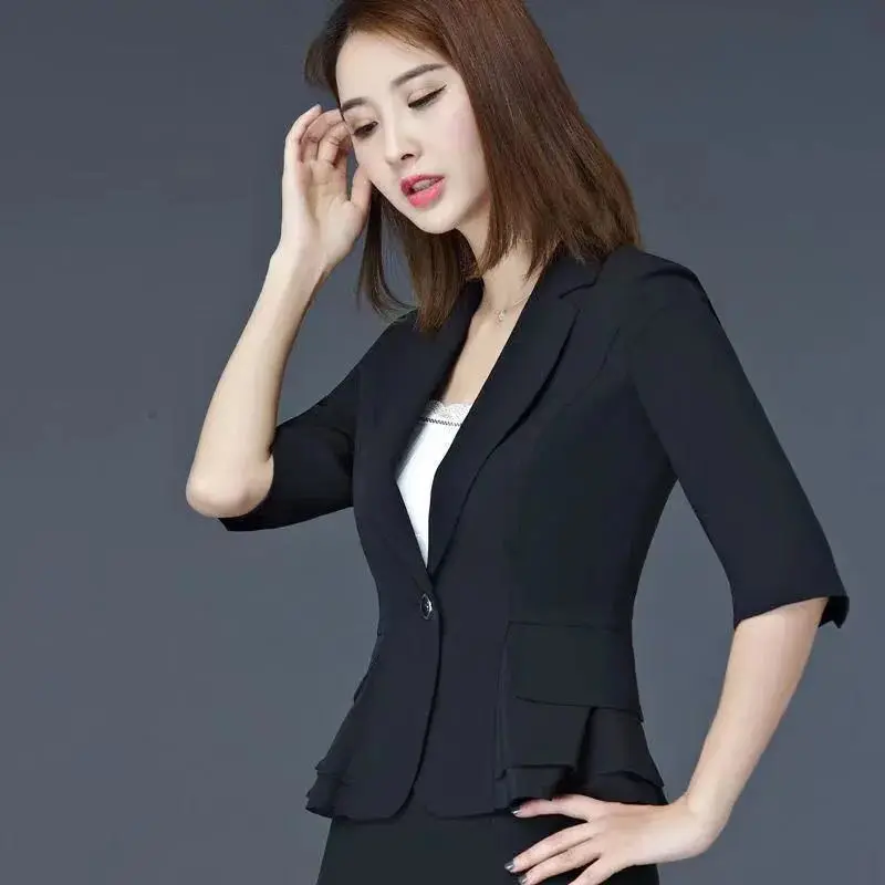 Spring Summer New Fashion Polo Collar Long Sleeved Blazer Casual Versatile Western Suit Slim Fit Commuter Clothing Women Tops