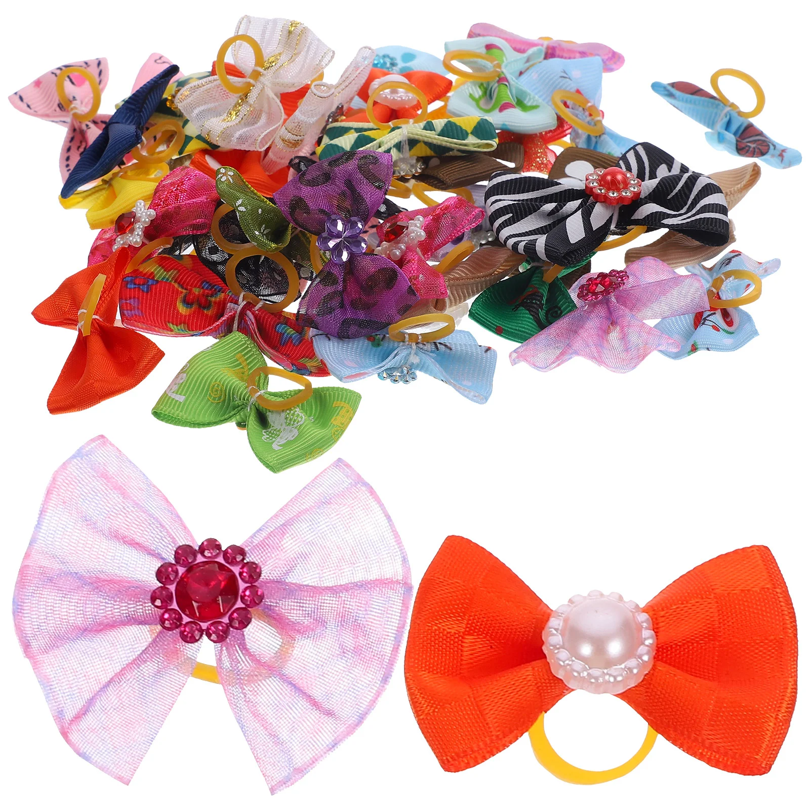 40pcs Pets Hair Bows Headdress Elastic Topknot Pet Grooming Tools for Puppy Dog Cat (Random Pattern)