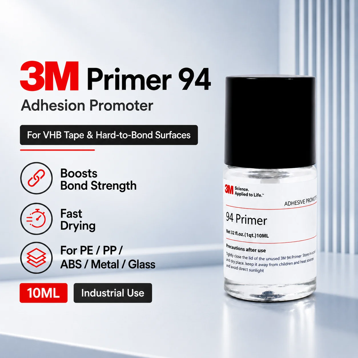 Primer 94 Original 3M, Promotor de Adesão 10ml para Fita VHB, Envelopamento de Vinil, Acessórios para Carro, Porta, Cozinha e Banheiro