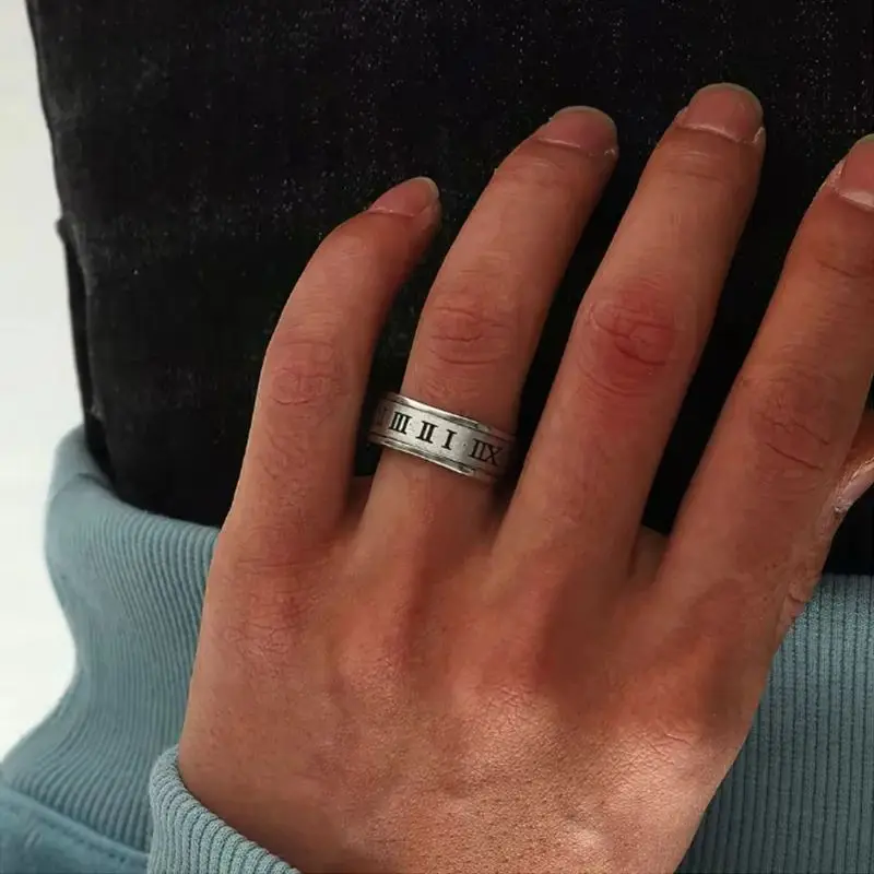 

New Stainless Steel Stress-reducing And Anti-anxiety Fashionable Punk Gothic Roman Numerals Ring For Men And Women