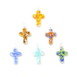 6PCS 18x25mm Colorful Lampwork Glass Cross Shape Charms Pendant DIY Handmade Women Fashion Jewelry Necklaces Making Accessories