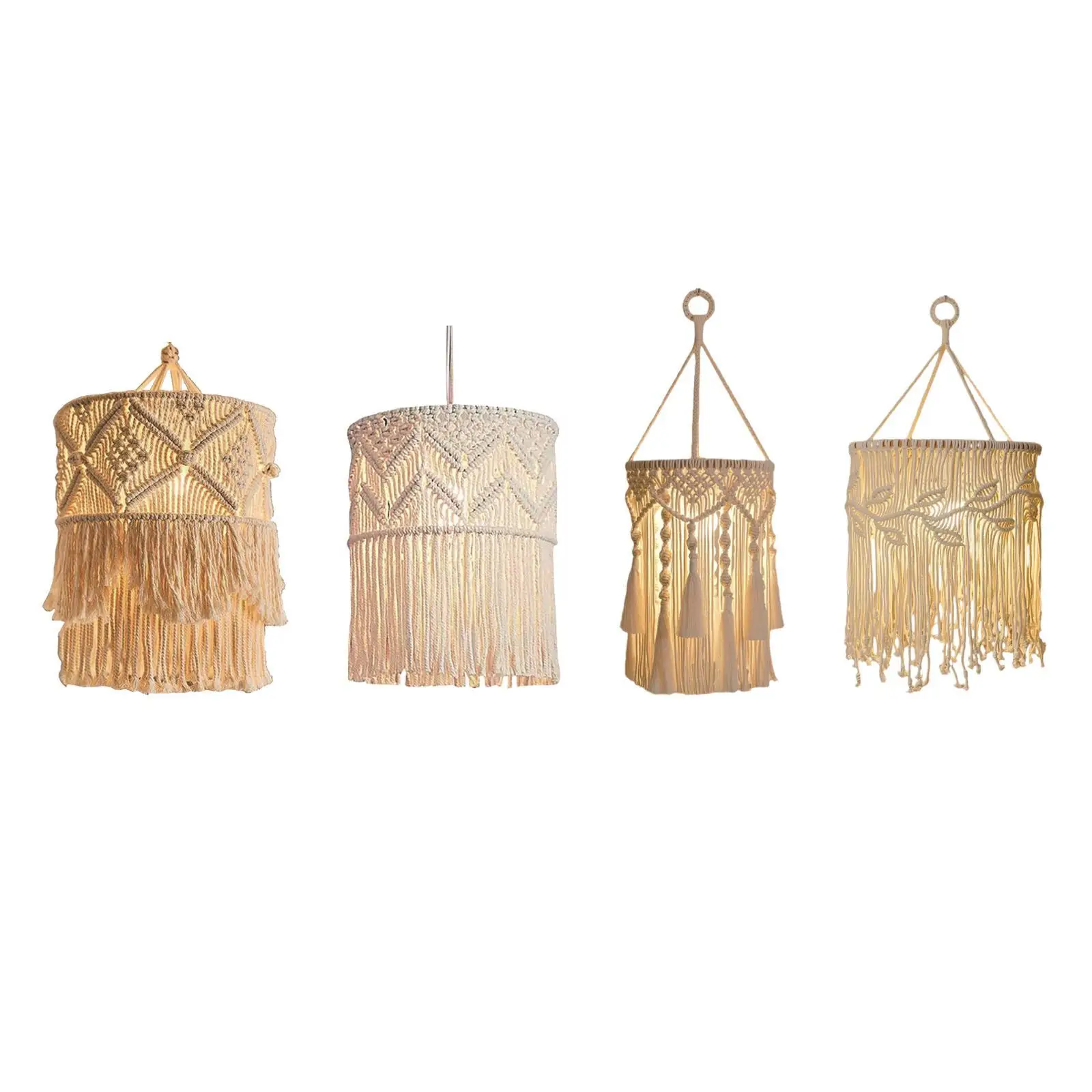Modern Macrame Lamp Shade Chic Tassel Handmade Hanging Decor Lampshade Cover for Dorm Living Room Cozy