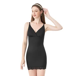Body Shaper Women Sexy V Neck Slip Dress with Removable Cup Lace Hem Mini Dresses Skinny Design Tube Slips Shapewear Waist Curve