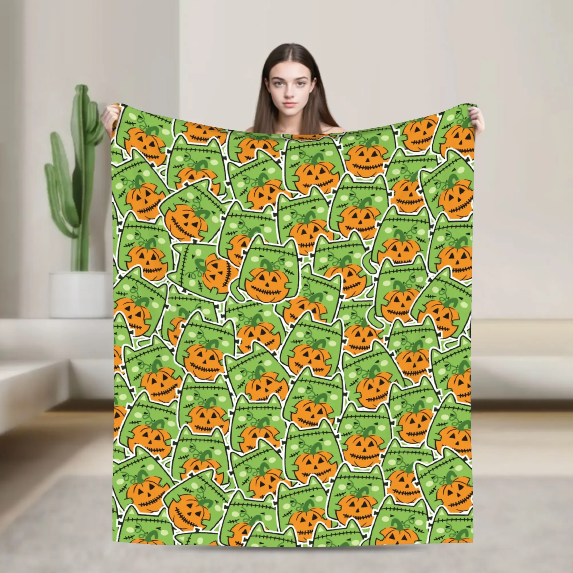 1pc Halloween Pumpkin With Witch Hat Blankets Flannel Autumn/Winter Breathable Super Warm Throw Blankets for Bed Office Bedsprea