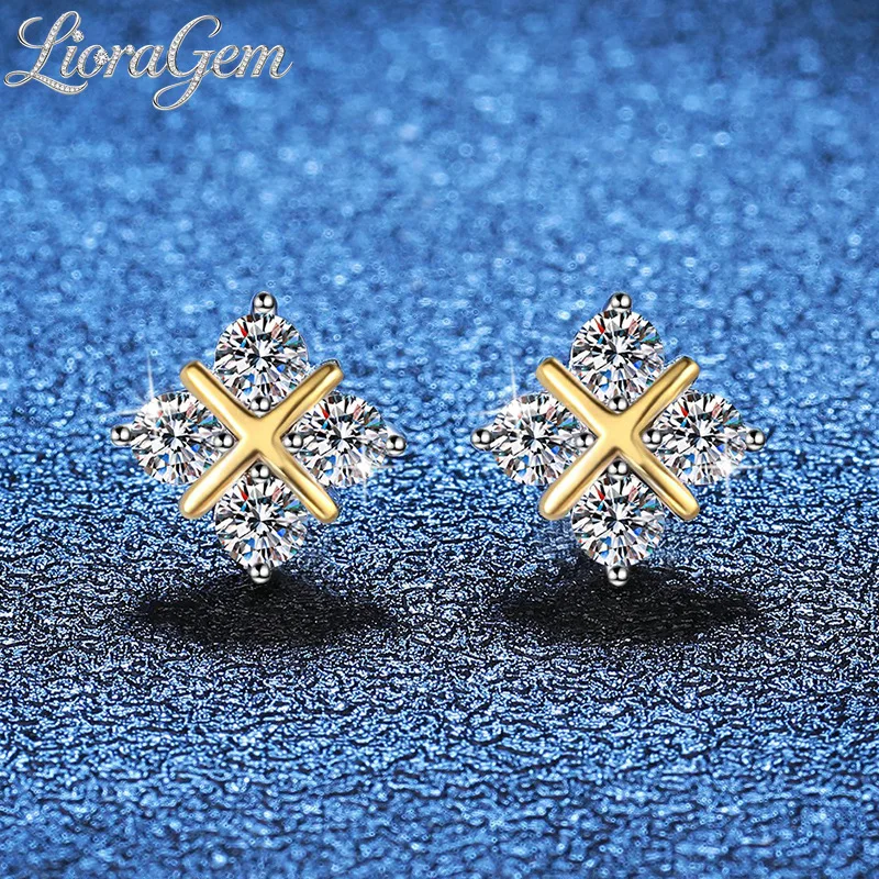 LioraGem Full-Diamond Cross-Design Stud Earrings, D-Color 80-Point Square Moissanite Studs for Women Platinum PT950 Stamp