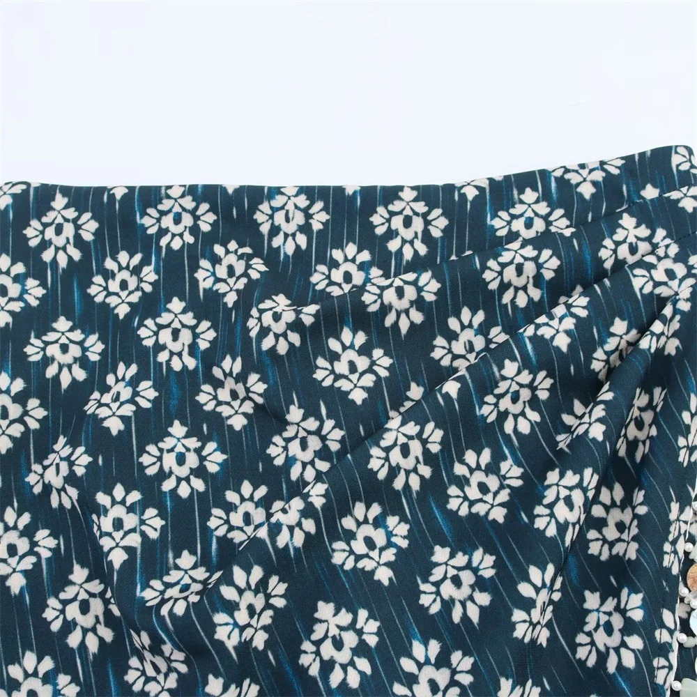 Temperamento feminino frisado impresso cintura alta saia casual calças verão nova moda versátil saia plissada