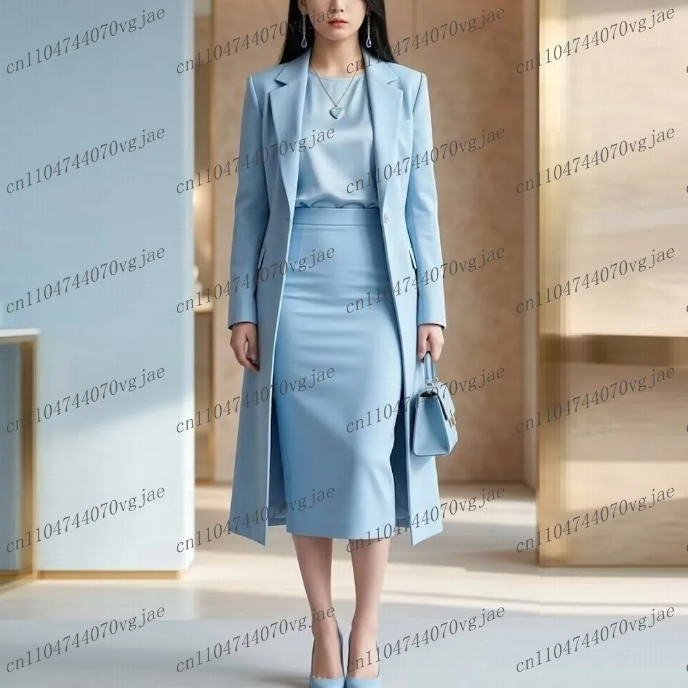 Sky Blue Formal New Blazer And Skirt Women Suits Lady Business Tuxedos Mother Wedding Party Ladies 2 Piece Set Jacket Skirt