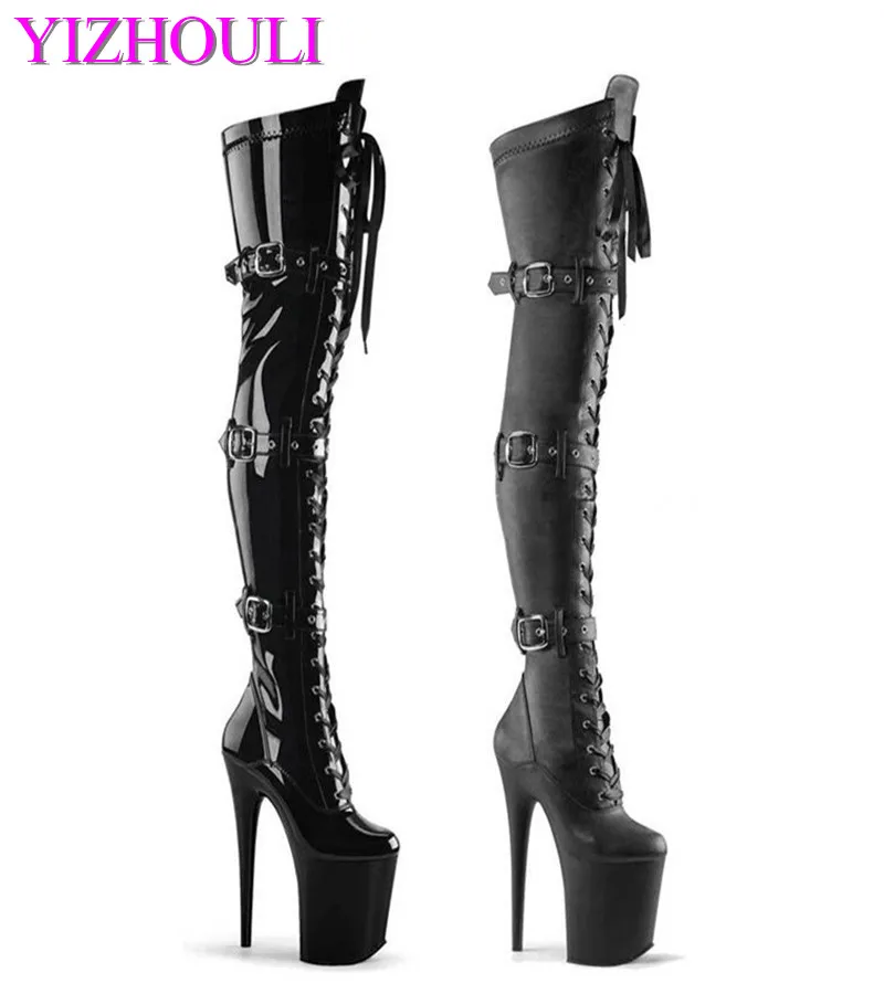 Over-the-knee boots 23 cm high heel gladiator, sexy pole dancing performance 9 inch high heel thigh boots