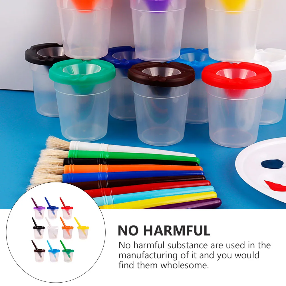 

10 set Painted Art Pen Washing Cup Anti-Spill Brush Wash Container For Kids Art Class Durable Colorful Paintbrushes Anti-Pour