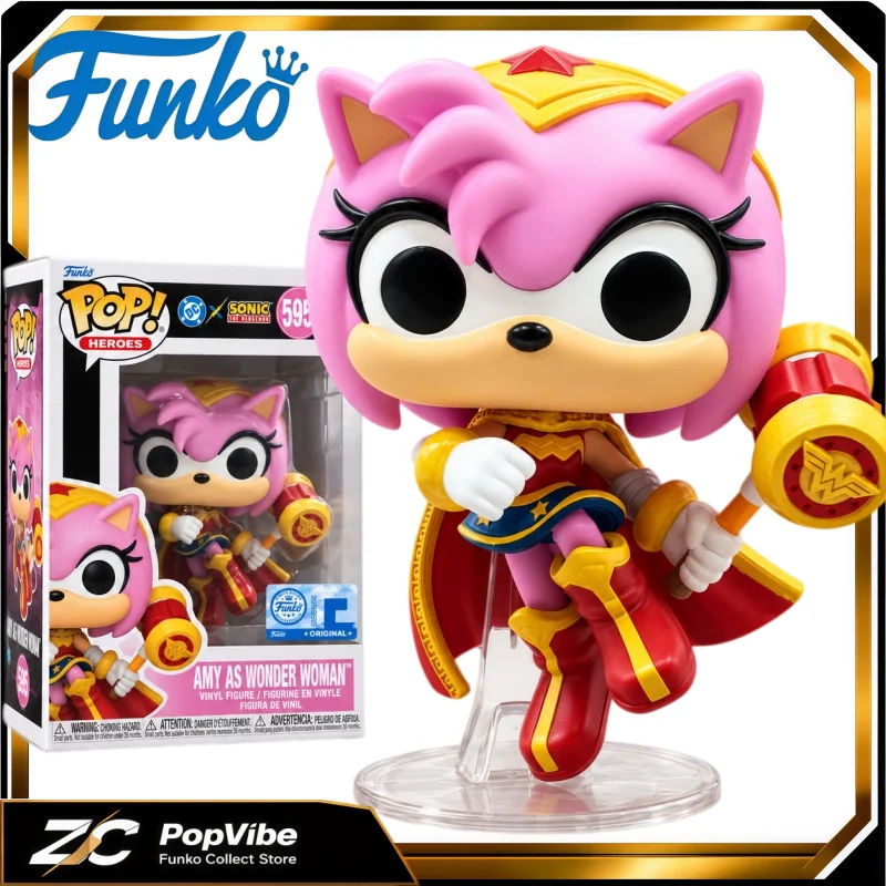 Official Funko Pop DC X Sonic The Hedgehog Crossover Amy As Wonder Woman Vinyl Figure Collectible Desktop Decor Gift for Fans