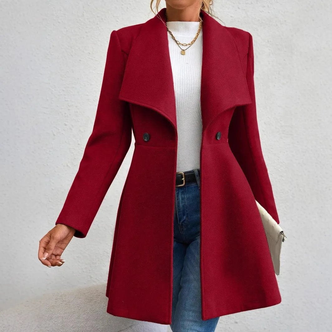 Autumn and Winter Woolen Coat Slim-fitting Long Fashion Lapel Women's Woolen Coat