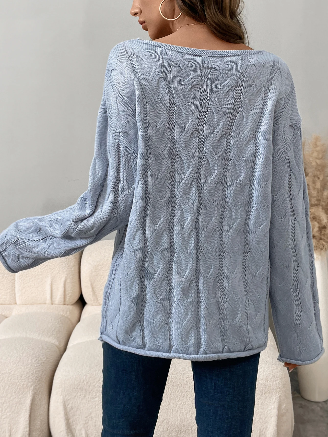 V-neck twisted pullover sweater Europe and the United States cross-border twist solid color loose fashion casual lazy top sweate