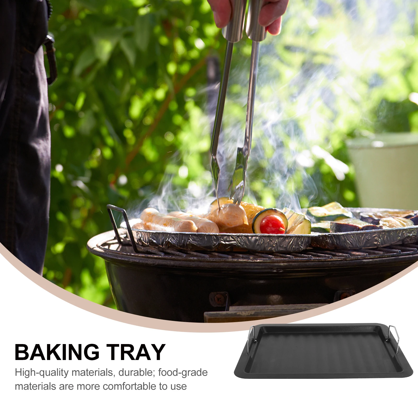 

Portable Grilling Plate Household Barbecue Pan Baking Frying Tool Non-Stick Black Movable Handle Stripe Design Camping Outdoor