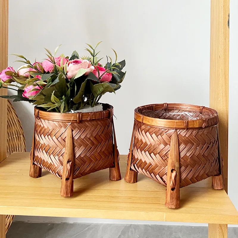 

Rural style small flower basket handmade bamboo woven basket, dried flower and fake flower basket decoration small ornament