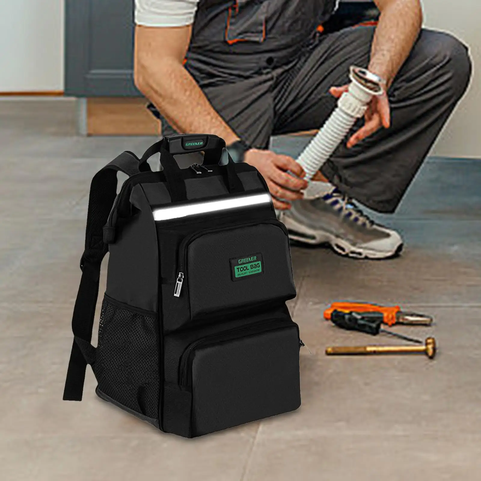 Tool Bag Heavy Duty for Men Waterproof Work Black Tool Backpack