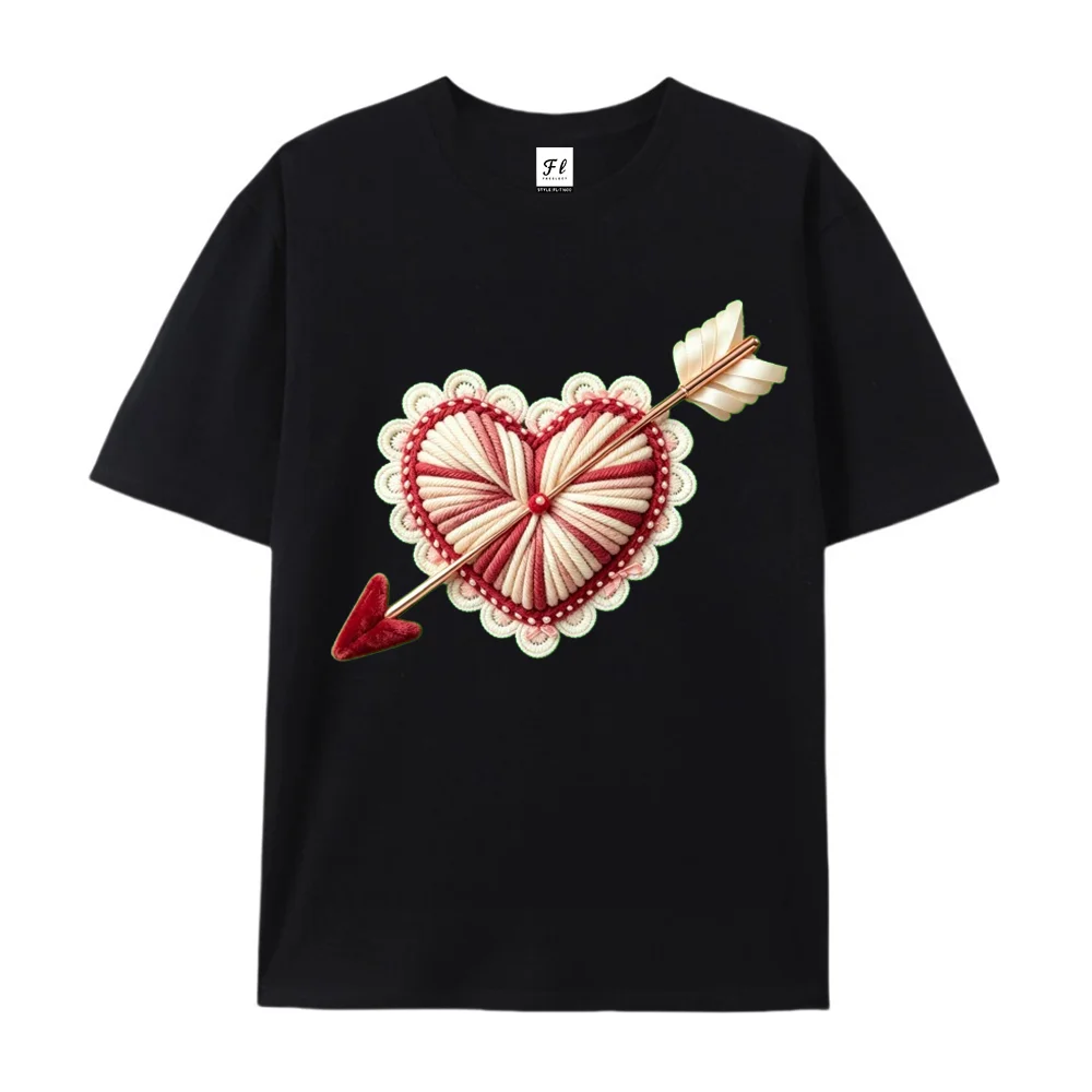 Boho Heart Arrow Graphic T Shirt Vintage Embroidered Style Valentine Romantic Casual Short Sleeve Crew Neck Tee for Women