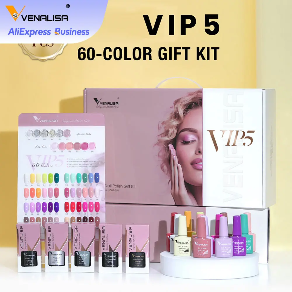 

VIP5 Venalisa Nail Gel Polish Kit Jelly Pink HEMA FREE Glitter Sparkle Gel Varnish Self Leveling Nail Varnish Wholesale Price