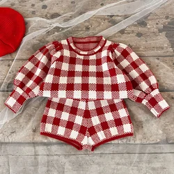 2024 New Autumn Newborn Baby Girls Knitted Clothing Set Long Sleeves Lattice Sweater+Shorts Toddler Baby Knitting Clothes Suit