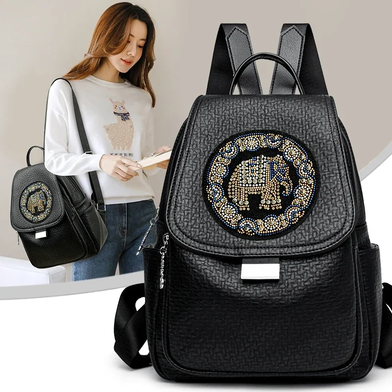 

Luxury Women Leather Backpacks for Girls Sac A Dos Casual Daypack Black Vintage Backpack School Bags for Girls Mochila Rucksack