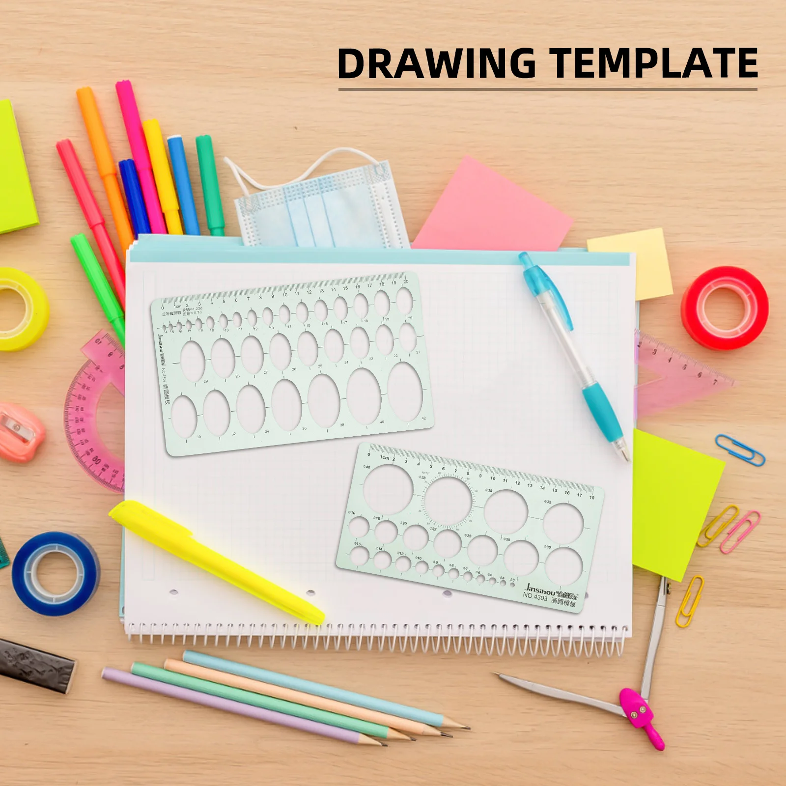Regla Circular geométrica, plantilla de dibujo engrosada para arquitectura, medición fraccional, plantillas reutilizables para pintar, 2 uds.