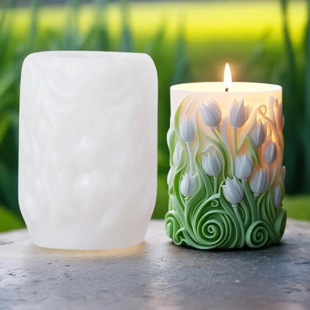Flower Cylinder Candle Molds Sunflower/Lavender/Lily Flower Pillar Candle Mold 3D Silicone Resin Casting Mold