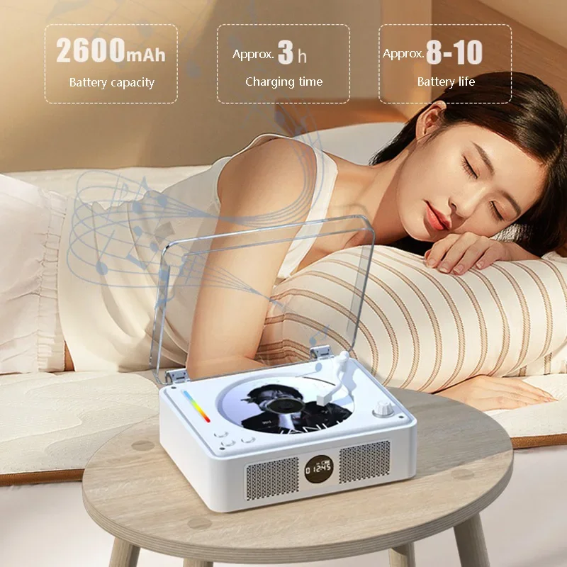 เครื่องเล่นซีดีบลูทูธ 5.0 RGB Lighting EffectsHIFI CD Audio PlayerลําโพงในตัวUSB Lossless Readout Optical Outputชาร์จ