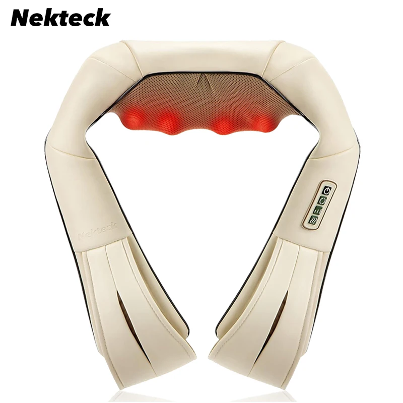 Nekteck Shiatsu Back Shoulder and Neck Massager 3D Electric Full Body Massager with Heat Deep Tissue Kneading Pillow Massage