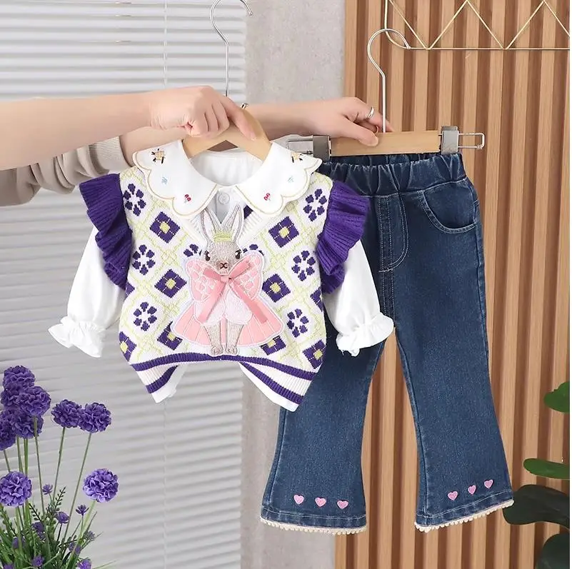 

Детский жилет, джинсовый комплект из трех предметов, хлопковая рубашка с лацканами