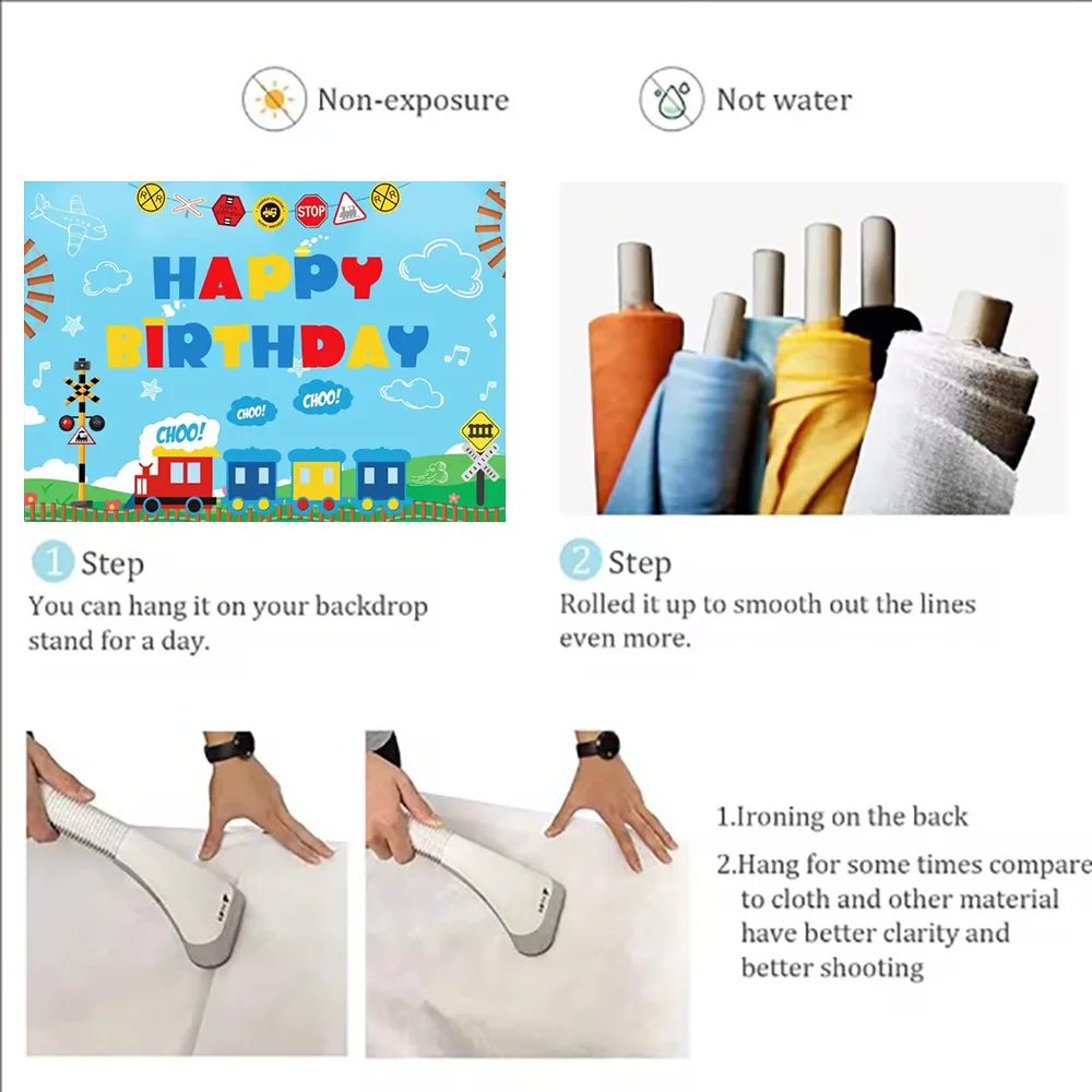 Cartoon Transportation Car Colorful Small Train Theme Background Child Birthday Party Decorations Baby Shower Supplies Backdrop view 6