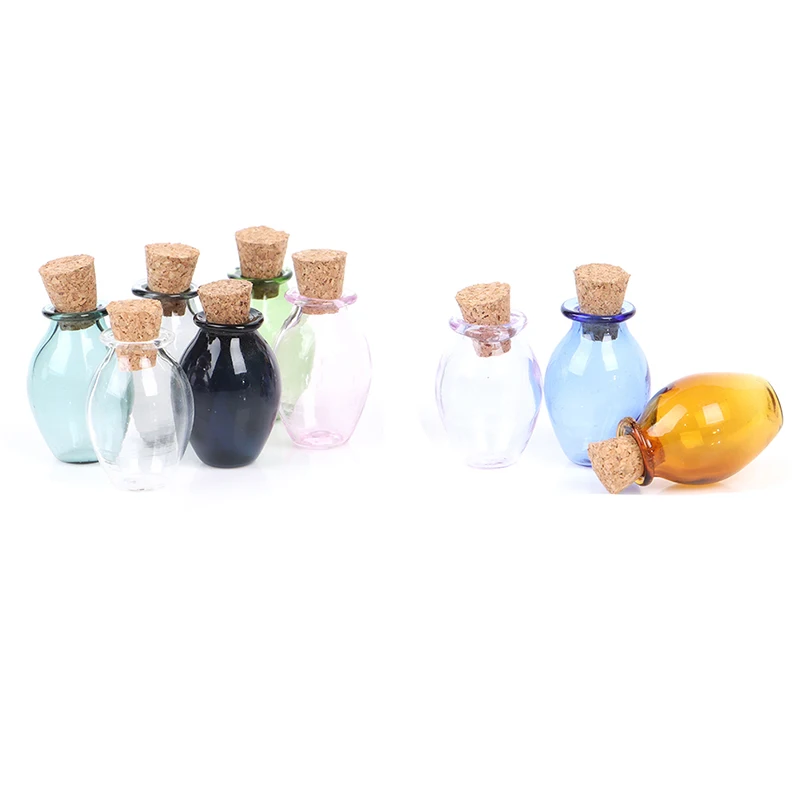 2Pcs 1:12 Dollhouse Miniature Glass Color Bottles Cork Bottles Tiny Jar Model